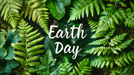 tropical leaves background with text earth day, 22 april, environmental protection