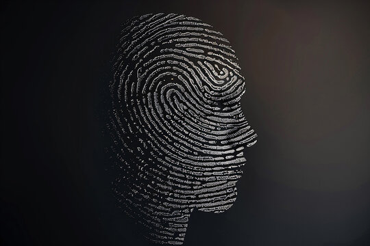 silhouette of front facing human head made out of a fingerprint, print with fingerprint