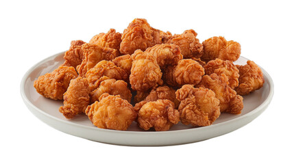 Popcorn Chicken on a plate isolated on transparent png background. Generative ai 