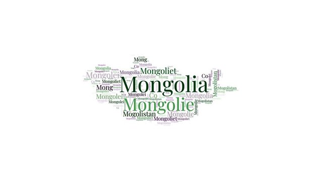 Mongolia shape words animation. Mongolia boundary filled with country names animated. Country opening, intro, presentation video.