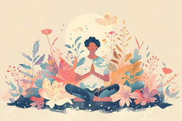 Obraz na płótnie Canvas Serene Meditation in Floral Fantasy Illustration