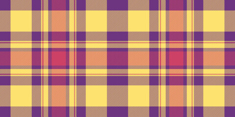 Conceptual plaid vector background, stroke seamless pattern texture. Surface tartan check fabric textile in yellow and eminence colors.