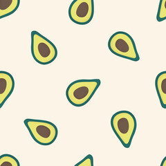 Cute Avocado Fruit Hand Drawn Seamless Pattern - Fresh Healthy Fruit Vector Illustration for Decorative Invitation, Greeting Card, Birthday, Party, Celebration, Wedding, and Kitchen Textiles