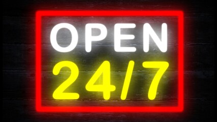 open 24 hours neon effect sign