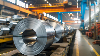 Coiled Steel Rolls in Industrial Warehouse