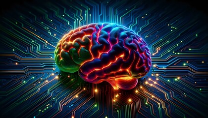 Digital Brain. Connecting AI, Artificial Intelligence Mind with Logic Board