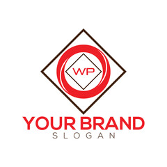 WP alphabet letter logo design with creative square shape