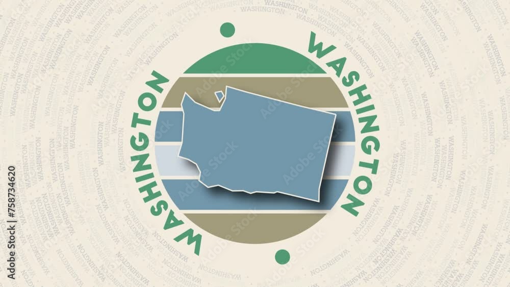 Poster washington logo intro. badge with the circular name and map of us state. stylish washington round lo