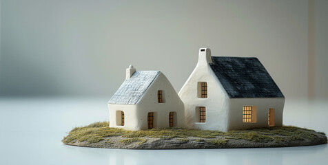 Charming Ceramic Houses on Mossy Ground Miniature Display