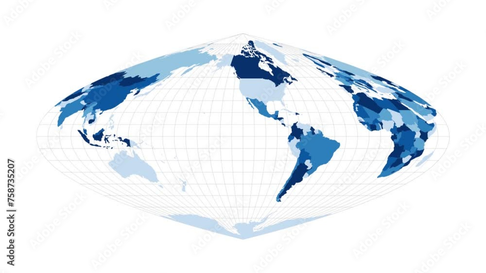 Aufkleber world map with craster parabolic projection. loopable rotating map of the world. radiant footage.