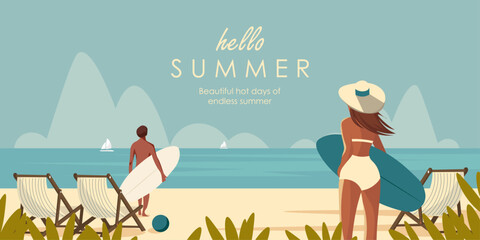 Summer, vacation, horizontal banner, card, brochure. - obrazy, fototapety, plakaty