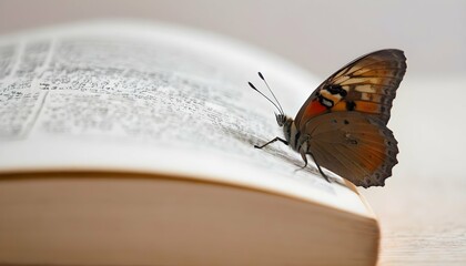 Fototapeta na wymiar A Butterfly Perched On The Edge Of A Book