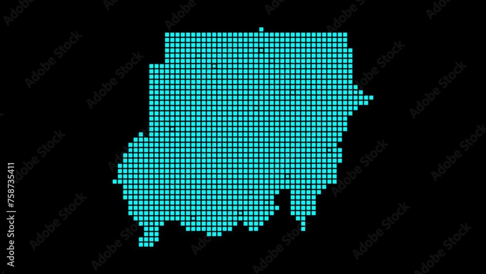 Poster sudan digital map. map of sudan in dotted style. shape of the country filled with rectangles. classy