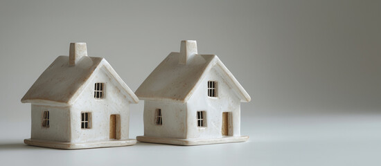 Textured Ceramic Model Houses on Neutral Background