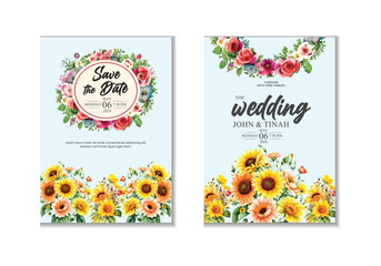 watercolor background with floral wedding invitation card template Design