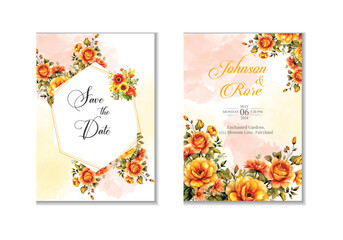 watercolor background with floral wedding invitation card template Design
