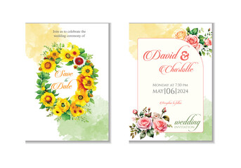 watercolor background with floral wedding invitation card template Design