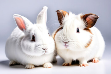 rabbit and guinea pig on a white background, space for text. Animal food advertising concept. - obrazy, fototapety, plakaty