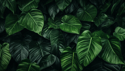 Tropical leaves dark green foliage in jungle nature