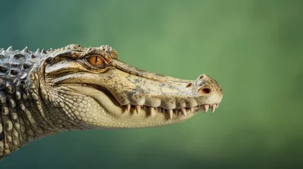 Foto op Plexiglas photo of a crocodile head on a plain background with space for text. mock-up © Anastasiya
