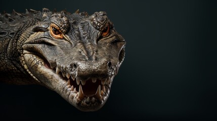 photo of a crocodile head on a plain background with space for text. mock-up
