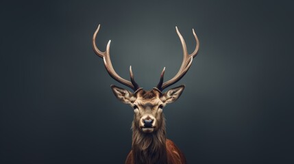 photo of a deer's head on a plain dark grey background with space for text. mock-up