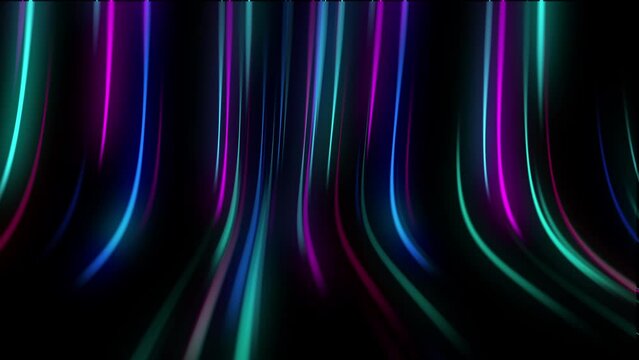 abstract black background fast moving magenta blue neon lines go up and disappear 