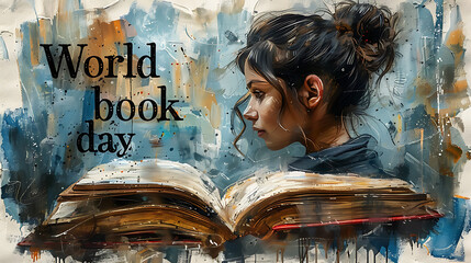book oil paint background with world book day text