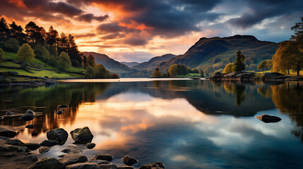Serene Lakeland Vistas: The Breathtaking Beauty of UK's Lake District - obrazy, fototapety, plakaty