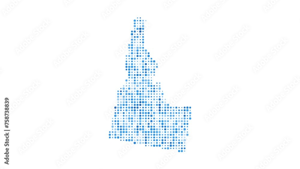 Poster idaho dotted digital map. map of idaho with pulsating colored circles. shape of the us state filled 