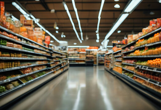 Supermarket blurred background with bokeh stock photo