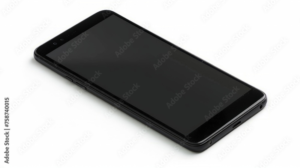 Poster black mobile smartphone mockup with blank screen isolated on white background with clipping path,
