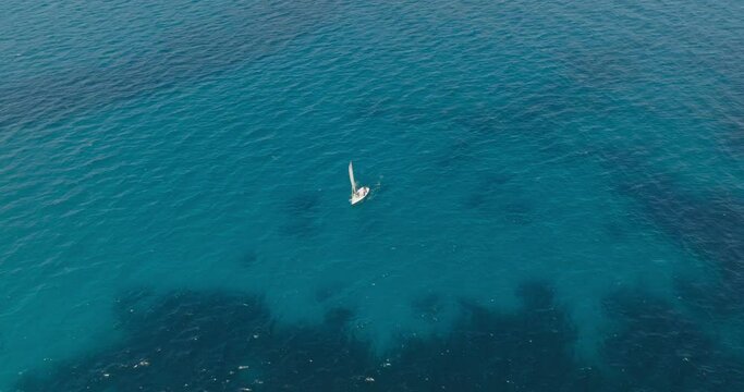 Aerial view of a boat, Marsala, Sicily, Italy.