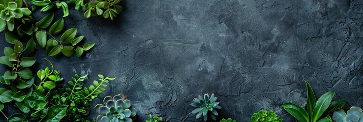 Echeveria, succulents and eucalyptus on dark background - obrazy, fototapety, plakaty