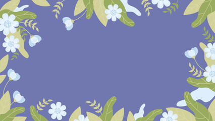 Fototapeta na wymiar Floral banner. Gently blue flowers on blue background. Horizontal poster template. Vector illustration in flat style