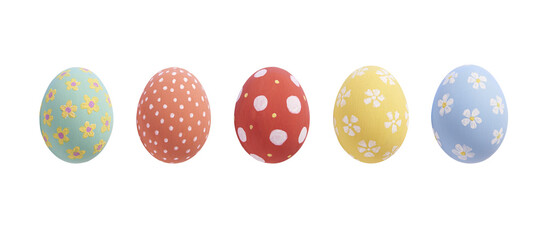 Collection of photos perfect colorful handmade easter eggs isolated on transparent png background.