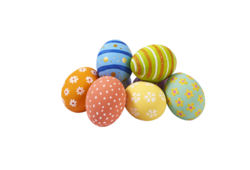 Collection of photos perfect colorful handmade easter eggs isolated on transparent png background.