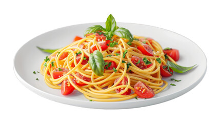 Primavera Spaghetti on a plate isolated on transparent png background. Generative ai 