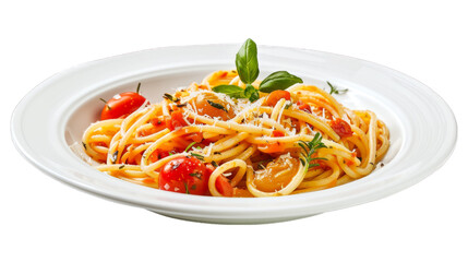 Primavera Spaghetti on a plate isolated on transparent png background. Generative ai 