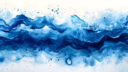 Wandaufkleber Watercolor hand-drawn illustration of a river background with blue waves and splashes of paint, creating an abstract and vibrant atmosphere. © NE97