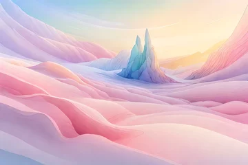 Papier Peint photo Lavable Rose clair Abstract pastel rainbow landscape. dreamy colored clouds and cliff. Abstract landscape poster. contemporary art print, mountain background. ai generated