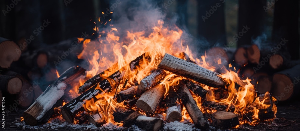 Wall mural burning firewood