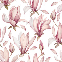 Seamless pattern with magnolias. Flowers in a watercolor style. - 758743071