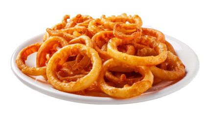 Obraz na płótnie Canvas Seasoned Curly Fries on a plate isolated on transparent png background. Generative ai 