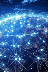 Naklejka na ściany i meble Worldwide network earth surrounded by innovative perceptron lines for global connectivity