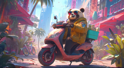 Fashion illustration of panda kid dressed up in urban style.