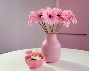 Pink table arrangement in a kitchen