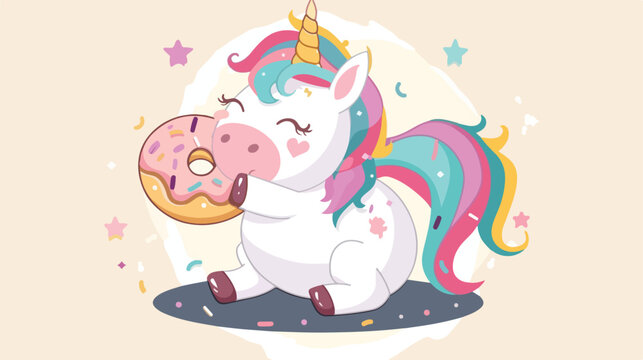 cute cartoon vector illustration with unicorn eating