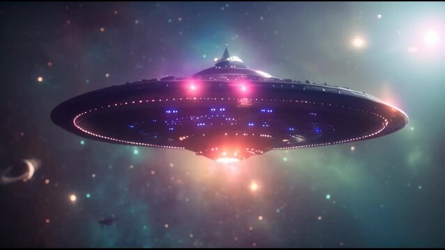 UFO, flying alien spaceship in space