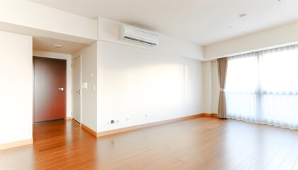 Fototapeta premium Empty living room with hardwood floor in modern apartment